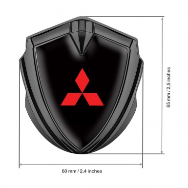 Mitsubishi Emblem Fender Badge Graphite Black Base Big Red Logo