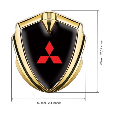 Mitsubishi Emblem Fender Badge Gold Black Base Big Red Logo