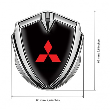 Mitsubishi Emblem Fender Badge Silver Black Base Big Red Logo