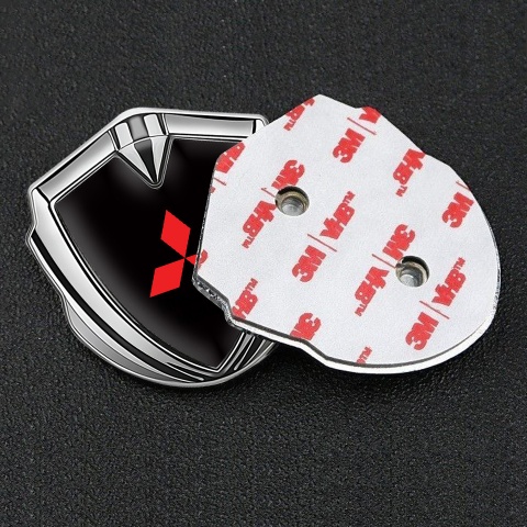 Mitsubishi Emblem Fender Badge Silver Black Base Big Red Logo