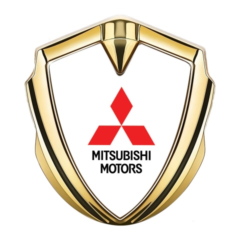 Mitsubishi Fender Emblem Badge Gold White Base Red Classic Logo