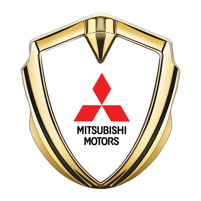 Mitsubishi Fender Emblem Badge Gold White Base Red Classic Logo