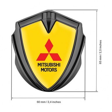 Mitsubishi Emblem Trunk Badge Graphite Yellow Background Red Logo