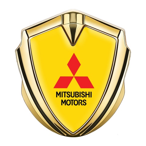 Mitsubishi Emblem Trunk Badge Gold Yellow Background Red Logo