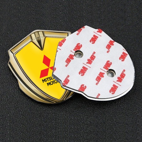 Mitsubishi Emblem Trunk Badge Gold Yellow Background Red Logo