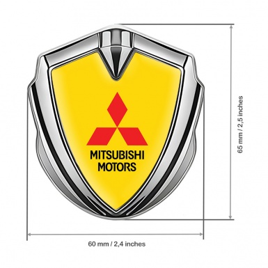 Mitsubishi Emblem Trunk Badge Silver Yellow Background Red Logo