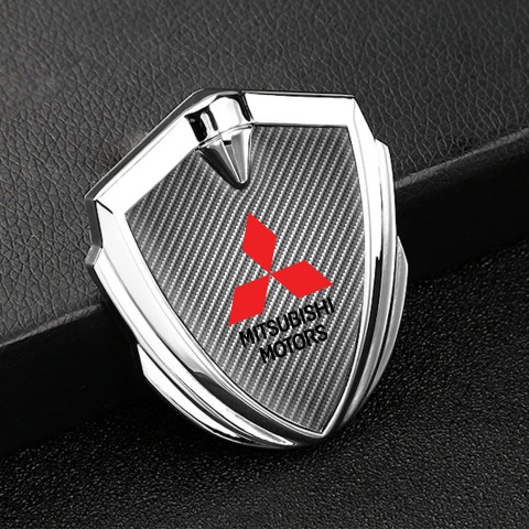 Mitsubishi Emblem Self Adhesive Silver Light Carbon Red Logo Edition