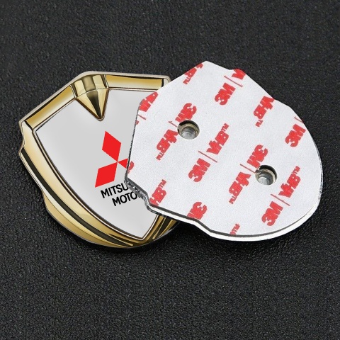 Mitsubishi Trunk Emblem Badge Gold Moon Grey Base Red Logo Design