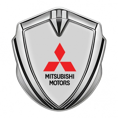 Mitsubishi Trunk Emblem Badge Silver Moon Grey Base Red Logo Design