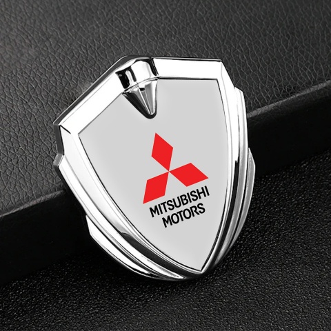 Mitsubishi Trunk Emblem Badge Silver Moon Grey Base Red Logo Design