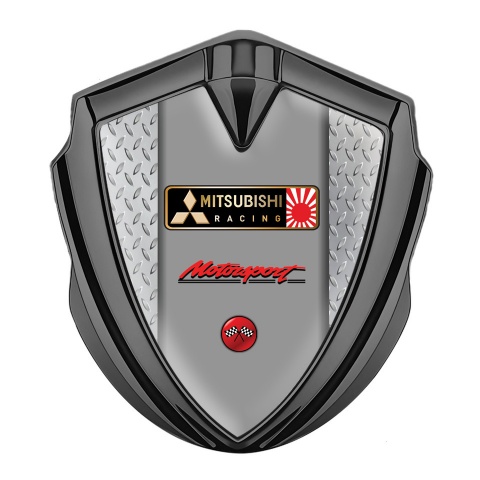 Mitsubishi Metal Emblem Self Adhesive Graphite Treadplate Racing Flags