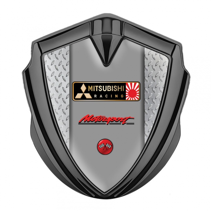 Mitsubishi Metal Emblem Self Adhesive Graphite Treadplate Racing Flags