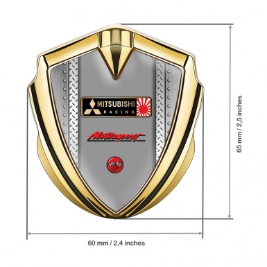 Mitsubishi Metal 3D Domed Emblem Gold Rivet Panel Motorsport Logo