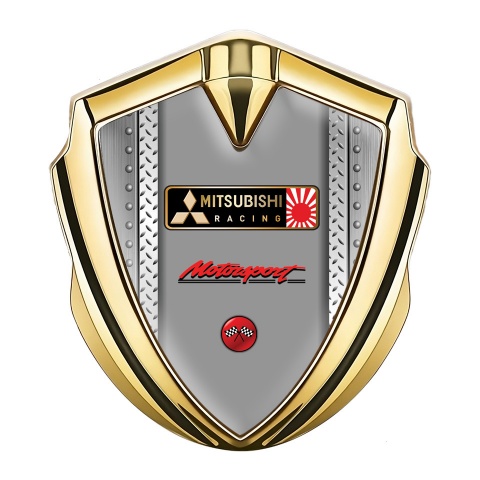 Mitsubishi Metal 3D Domed Emblem Gold Rivet Panel Motorsport Logo