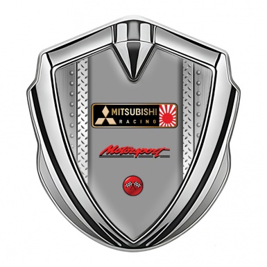 Mitsubishi Metal 3D Domed Emblem Silver Rivet Panel Motorsport Logo