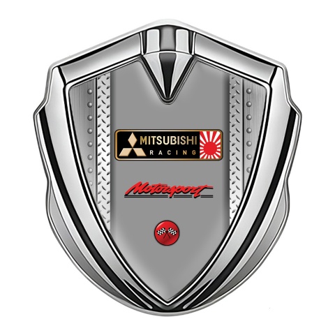 Mitsubishi Metal 3D Domed Emblem Silver Rivet Panel Motorsport Logo