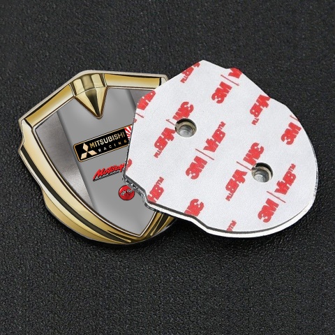 Mitsubishi Emblem Badge Self Adhesive Gold Steel Pattern Racing Flags