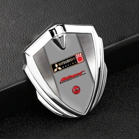 Mitsubishi Emblem Badge Self Adhesive Silver Steel Pattern Racing Flags