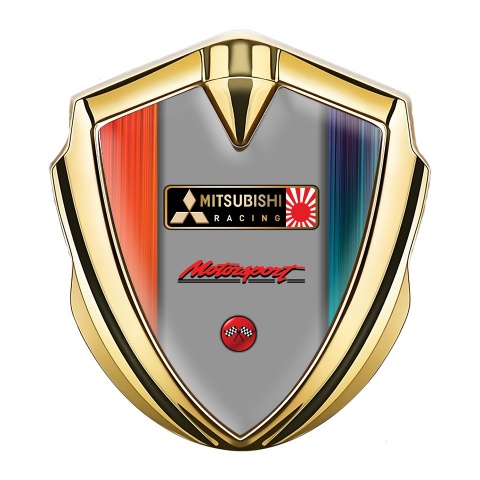 Mitsubishi Emblem Fender Badge Gold Multicolor Strokes Japan Flag