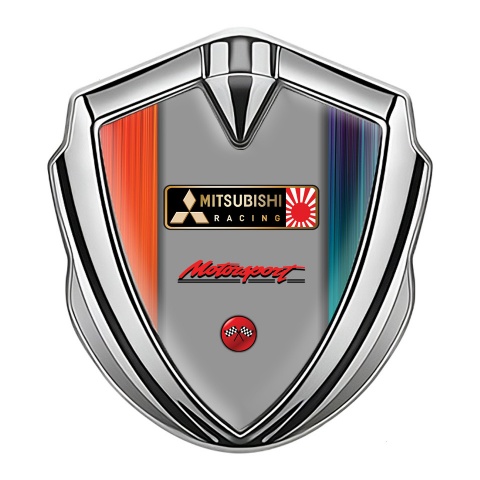 Mitsubishi Emblem Fender Badge Silver Multicolor Strokes Japan Flag