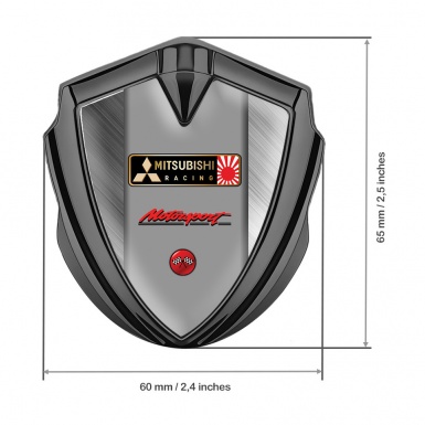 Mitsubishi Fender Emblem Badge Graphite Brushed Steel Racing Flags