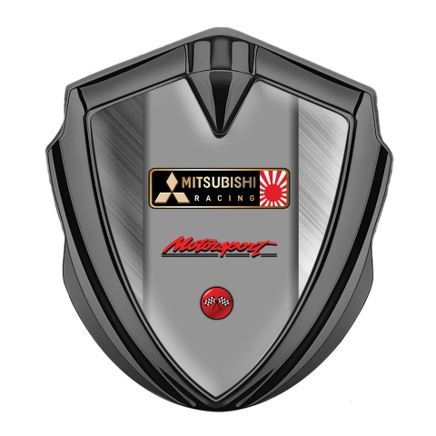 Mitsubishi Fender Emblem Badge Graphite Brushed Steel Racing Flags
