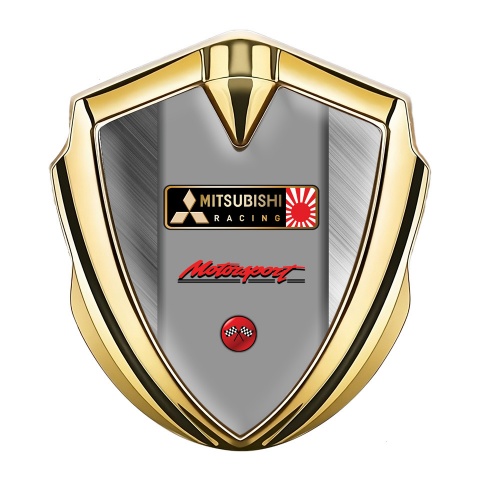 Mitsubishi Fender Emblem Badge Gold Brushed Steel Racing Flags