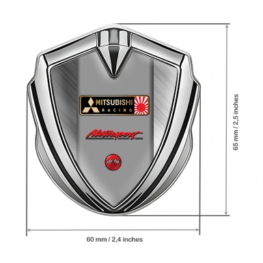 Mitsubishi Fender Emblem Badge Silver Brushed Steel Racing Flags