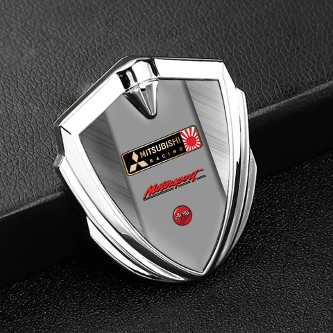 Mitsubishi Fender Emblem Badge Silver Brushed Steel Racing Flags