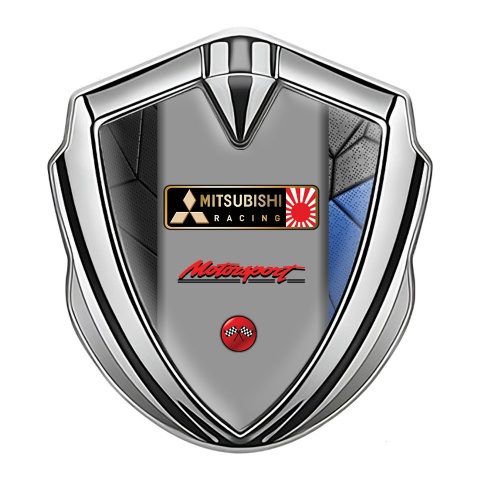 Mitsubishi Emblem Trunk Badge Silver Grey Blue Mosaic Motorsport Logo