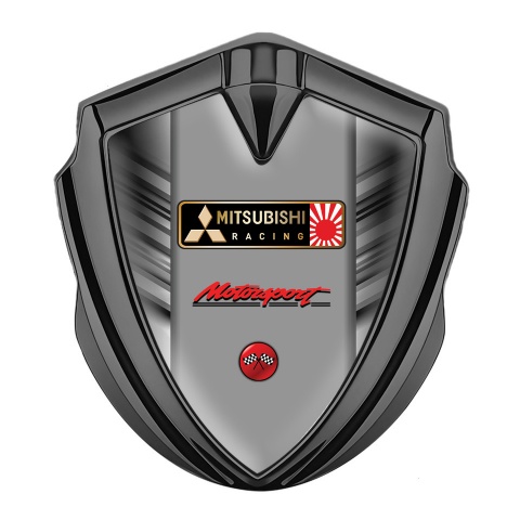Mitsubishi Emblem Car Badge Graphite Grey Shades Racing Flag Design