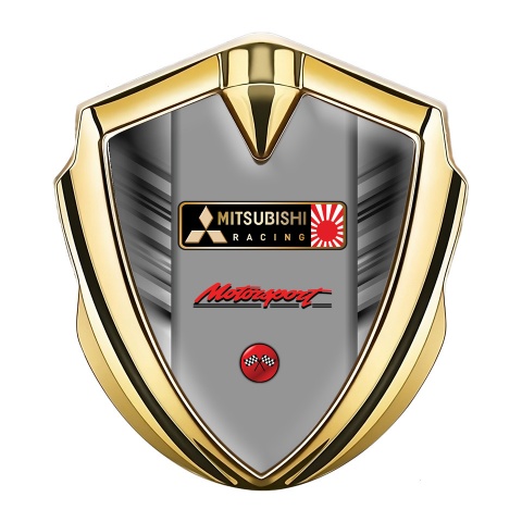 Mitsubishi Emblem Car Badge Gold Grey Shades Racing Flag Design