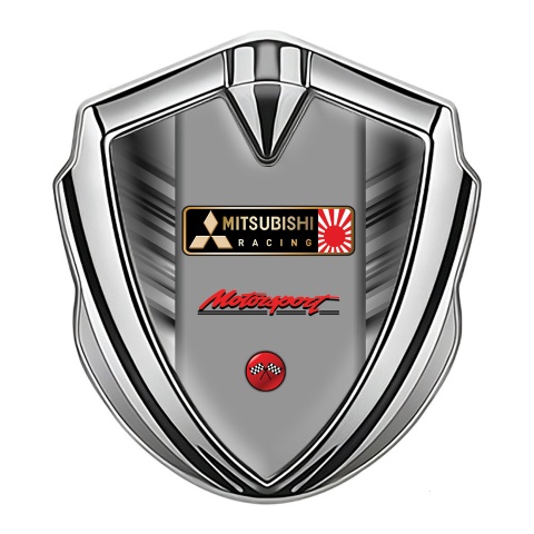 Mitsubishi Emblem Car Badge Silver Grey Shades Racing Flag Design