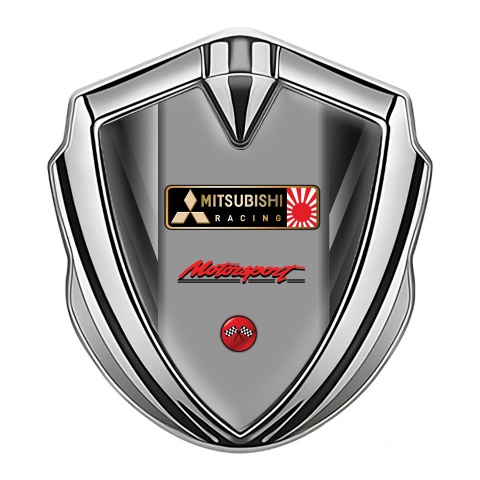 Mitsubishi Bodyside Emblem Self Adhesive Silver Grey Stripes Racing Flags