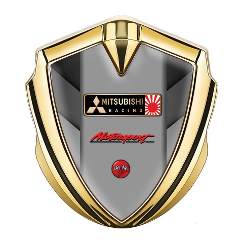 Mitsubishi Metal 3D Domed Emblem Gold Grey Shades Racing Logo