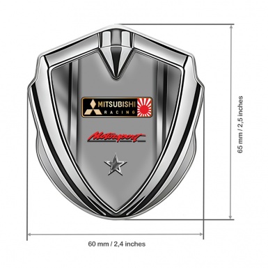 Mitsubishi Bodyside Badge Self Adhesive Silver Metallic Frame Racing Logo
