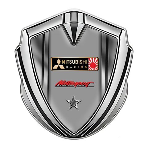 Mitsubishi Bodyside Badge Self Adhesive Silver Metallic Frame Racing Logo