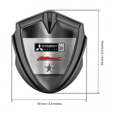 Mitsubishi Racing Emblem Badge Self Adhesive Graphite Brushed Metal Design