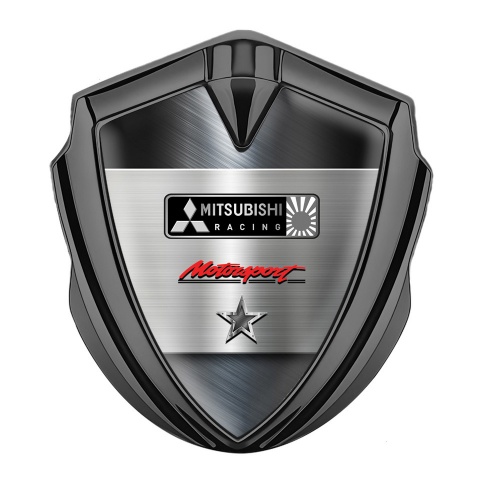 Mitsubishi Racing Emblem Badge Self Adhesive Graphite Brushed Metal Design