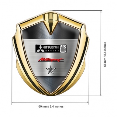 Mitsubishi Racing Emblem Badge Self Adhesive Gold Brushed Metal Design