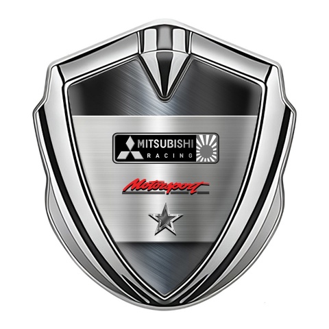 Mitsubishi Racing Emblem Badge Self Adhesive Silver Brushed Metal Design