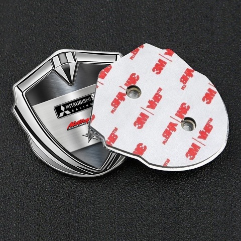 Mitsubishi Racing Emblem Badge Self Adhesive Silver Brushed Metal Design