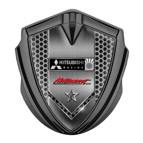 Mitsubishi Emblem Fender Badge Graphite Honeycomb Racing Star Design
