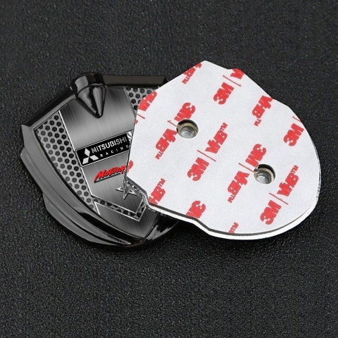Mitsubishi Emblem Fender Badge Graphite Honeycomb Racing Star Design
