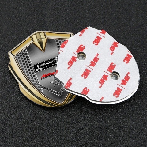 Mitsubishi Emblem Fender Badge Gold Honeycomb Racing Star Design