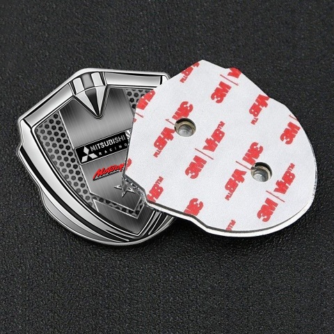 Mitsubishi Emblem Fender Badge Silver Honeycomb Racing Star Design