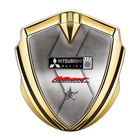 Mitsubishi Fender Emblem Badge Gold Metal Sheet Motorsport Edition