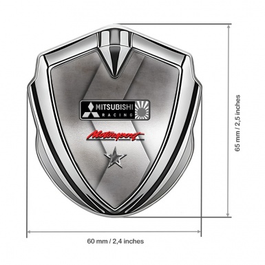 Mitsubishi Fender Emblem Badge Silver Metal Sheet Motorsport Edition