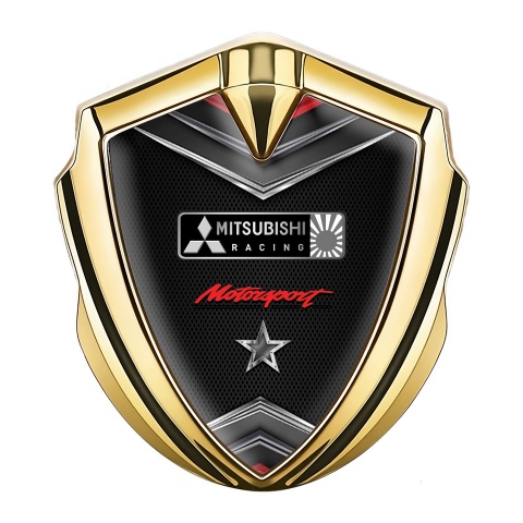Mitsubishi Emblem Trunk Badge Gold Fine Mesh Motorsport Star