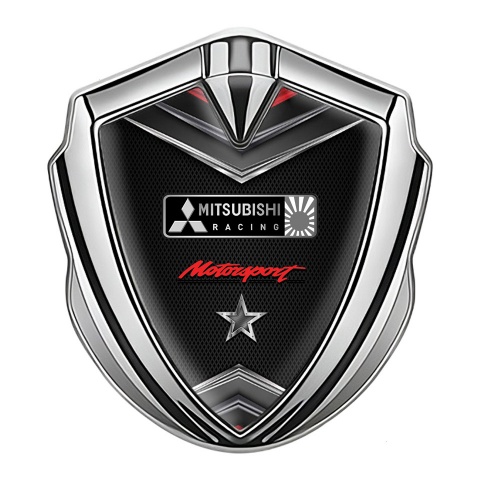 Mitsubishi Emblem Trunk Badge Silver Fine Mesh Motorsport Star